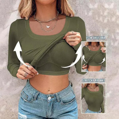 Ribbed Elegance — Long Sleeve Bra Top
